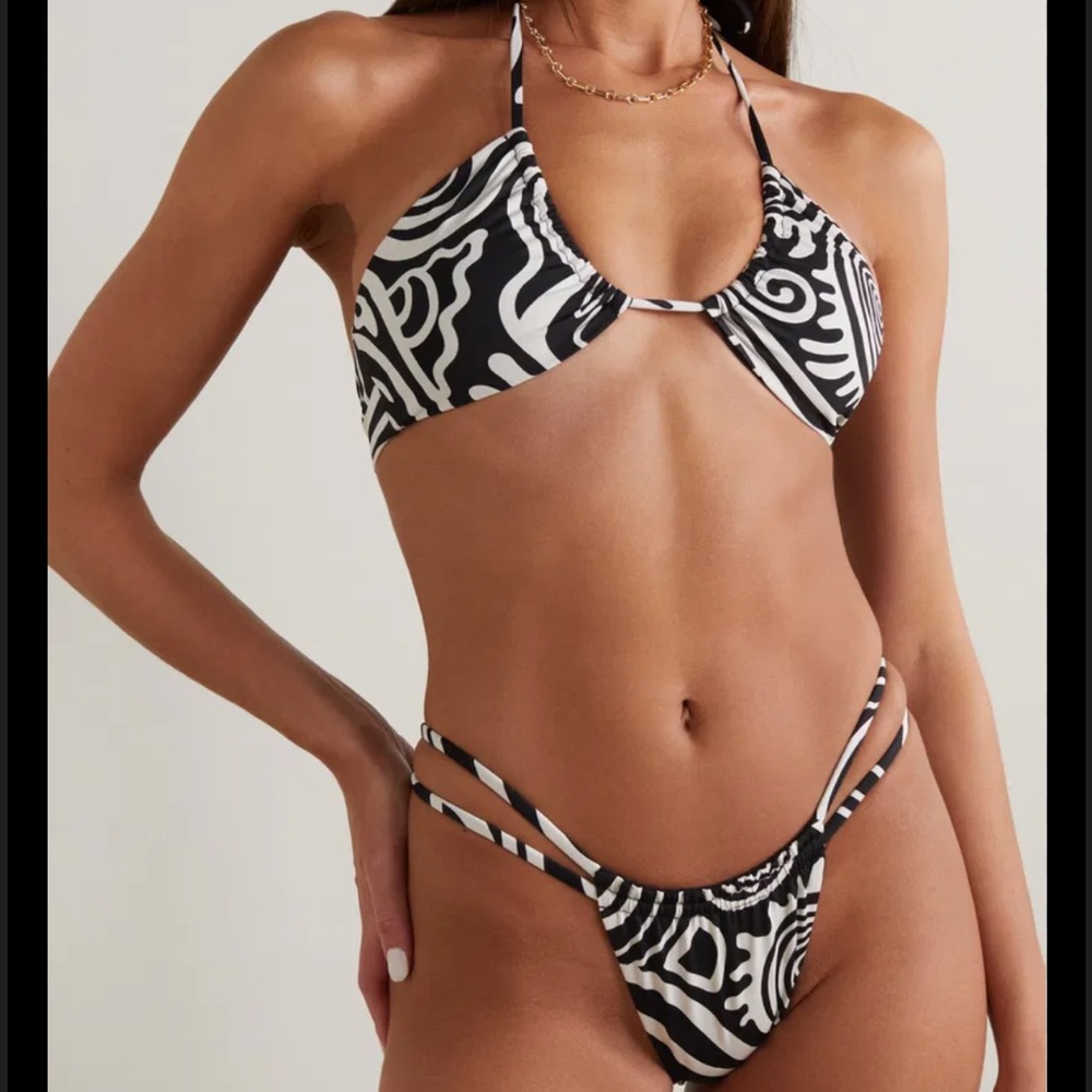 NWT Mara Hoffman coco print black and white bikini set size XL